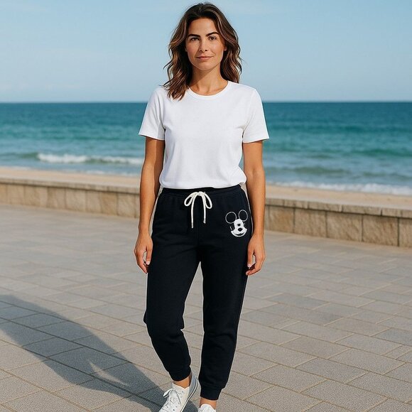 Disney Mickey Mouse Jogger Pants Black Red White Stripe Womens Plus 1X Lounge - Picture 4 of 8